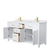 Beckett 66 Inch Double Bathroom Vanity In White, White Cultured Marble Countertop, Undermount Square Sinks, Brushed Gold Trim