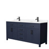Beckett 72 Inch Double Bathroom Vanity In Dark Blue, Carrara Cultured Marble Countertop, Undermount Square Sinks, Matte Black Trim