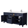 Beckett 72 Inch Double Bathroom Vanity In Dark Blue, Carrara Cultured Marble Countertop, Undermount Square Sinks, Brushed Nickel Trim