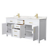 Beckett 72 Inch Double Bathroom Vanity In White, Carrara Cultured Marble Countertop, Undermount Square Sinks, Brushed Gold Trim