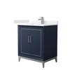 Marlena 30 Inch Single Bathroom Vanity In Dark Blue, Carrara Cultured Marble Countertop, Undermount Square Sink, Brushed Nickel Trim