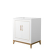 Marlena 30 Inch Single Bathroom Vanity In White, No Countertop, No Sink, Satin Bronze Trim