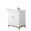 Marlena 30 Inch Single Bathroom Vanity In White, White Cultured Marble Countertop, Undermount Square Sink, Satin Bronze Trim