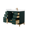 Marlena 42 Inch Single Bathroom Vanity In Green, Carrara Cultured Marble Countertop, Undermount Square Sink, Satin Bronze Trim