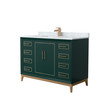 Marlena 48 Inch Single Bathroom Vanity In Green, White Carrara Marble Countertop, Undermount Square Sink, Satin Bronze Trim