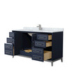 Marlena 60 Inch Single Bathroom Vanity In Dark Blue, White Carrara Marble Countertop, Undermount Square Sink, Brushed Nickel Trim