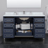 Marlena 60 Inch Single Bathroom Vanity In Dark Blue, White Carrara Marble Countertop, Undermount Square Sink, Brushed Nickel Trim