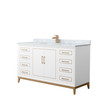 Marlena 60 Inch Single Bathroom Vanity In White, White Carrara Marble Countertop, Undermount Square Sink, Satin Bronze Trim