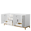Marlena 72 Inch Double Bathroom Vanity In White, No Countertop, No Sink, Satin Bronze Trim