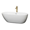 Melissa 65 Inch Freestanding Bathtub In White With Polished Chrome Trim And Floor Mounted Faucet In Brushed Gold