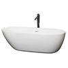 Melissa 71 Inch Freestanding Bathtub In White With Shiny White Trim And Floor Mounted Faucet In Matte Black