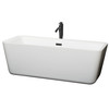 Emily 69 Inch Freestanding Bathtub In White With Floor Mounted Faucet, Drain And Overflow Trim In Matte Black