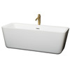 Emily 69 Inch Freestanding Bathtub In White With Polished Chrome Trim And Floor Mounted Faucet In Brushed Gold