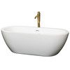Soho 68 Inch Freestanding Bathtub In White With Shiny White Trim And Floor Mounted Faucet In Brushed Gold