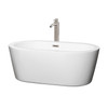 Mermaid 60 Inch Freestanding Bathtub In White With Floor Mounted Faucet, Drain And Overflow Trim In Brushed Nickel