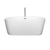 Mermaid 60 Inch Freestanding Bathtub In White With Floor Mounted Faucet, Drain And Overflow Trim In Brushed Nickel