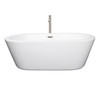 Mermaid 67 Inch Freestanding Bathtub In White With Floor Mounted Faucet, Drain And Overflow Trim In Brushed Nickel