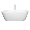 Mermaid 67 Inch Freestanding Bathtub In White With Floor Mounted Faucet, Drain And Overflow Trim In Polished Chrome