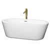 Mermaid 67 Inch Freestanding Bathtub In White With Polished Chrome Trim And Floor Mounted Faucet In Brushed Gold
