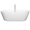 Mermaid 71 Inch Freestanding Bathtub In White With Floor Mounted Faucet, Drain And Overflow Trim In Brushed Nickel