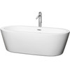 Mermaid 71 Inch Freestanding Bathtub In White With Floor Mounted Faucet, Drain And Overflow Trim In Polished Chrome