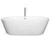 Mermaid 71 Inch Freestanding Bathtub In White With Floor Mounted Faucet, Drain And Overflow Trim In Polished Chrome