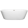 Mermaid 71 Inch Freestanding Bathtub In White With Brushed Nickel Drain And Overflow Trim