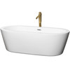 Mermaid 71 Inch Freestanding Bathtub In White With Polished Chrome Trim And Floor Mounted Faucet In Brushed Gold