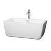 Laura 59 Inch Freestanding Bathtub In White With Floor Mounted Faucet, Drain And Overflow Trim In Polished Chrome