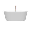 Carissa 60 Inch Freestanding Bathtub In White With Shiny White Trim And Floor Mounted Faucet In Brushed Gold