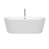 Carissa 67 Inch Freestanding Bathtub In White With Floor Mounted Faucet, Drain And Overflow Trim In Brushed Nickel