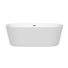 Carissa 67 Inch Freestanding Bathtub In White With Brushed Nickel Drain And Overflow Trim