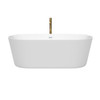 Carissa 67 Inch Freestanding Bathtub In White With Shiny White Trim And Floor Mounted Faucet In Brushed Gold