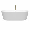 Carissa 71 Inch Freestanding Bathtub In White With Polished Chrome Trim And Floor Mounted Faucet In Brushed Gold