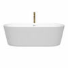 Carissa 71 Inch Freestanding Bathtub In White With Shiny White Trim And Floor Mounted Faucet In Brushed Gold