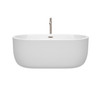 Juliette 60 Inch Freestanding Bathtub In White With Floor Mounted Faucet, Drain And Overflow Trim In Brushed Nickel