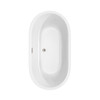 Juliette 60 Inch Freestanding Bathtub In White With Floor Mounted Faucet, Drain And Overflow Trim In Brushed Nickel