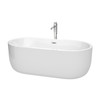 Juliette 67 Inch Freestanding Bathtub In White With Floor Mounted Faucet, Drain And Overflow Trim In Polished Chrome