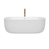 Juliette 67 Inch Freestanding Bathtub In White With Shiny White Trim And Floor Mounted Faucet In Brushed Gold