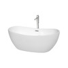 Rebecca 60 Inch Freestanding Bathtub In White With Floor Mounted Faucet, Drain And Overflow Trim In Polished Chrome