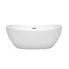 Rebecca 60 Inch Freestanding Bathtub In White With Brushed Nickel Drain And Overflow Trim