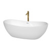 Rebecca 70 Inch Freestanding Bathtub In White With Shiny White Trim And Floor Mounted Faucet In Brushed Gold