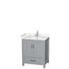 Sheffield 30 Inch Single Bathroom Vanity In Gray, Carrara Cultured Marble Countertop, Undermount Square Sink, No Mirror
