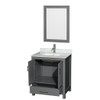 Sheffield 30 Inch Single Bathroom Vanity In Dark Gray, White Carrara Marble Countertop, Undermount Square Sink, And 24 Inch Mirror