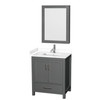Sheffield 30 Inch Single Bathroom Vanity In Dark Gray, White Cultured Marble Countertop, Undermount Square Sink, Medicine Cabinet