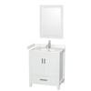Sheffield 30 Inch Single Bathroom Vanity In White, Carrara Cultured Marble Countertop, Undermount Square Sink, 24 Inch Mirror