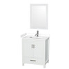 Sheffield 30 Inch Single Bathroom Vanity In White, White Cultured Marble Countertop, Undermount Square Sink, 24 Inch Mirror