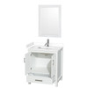 Sheffield 30 Inch Single Bathroom Vanity In White, White Cultured Marble Countertop, Undermount Square Sink, 24 Inch Mirror