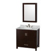 Sheffield 36 Inch Single Bathroom Vanity In Espresso, White Carrara Marble Countertop, Undermount Oval Sink, And Medicine Cabinet