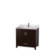 Sheffield 36 Inch Single Bathroom Vanity In Espresso, White Carrara Marble Countertop, Undermount Square Sink, And 24 Inch Mirror